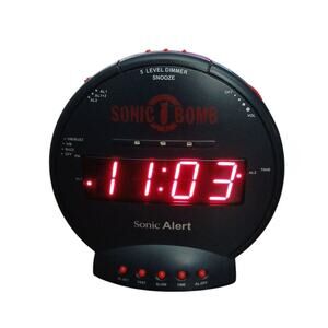 Sonic Bomb Red Black Alarm Clock Sonic Alert Tested & Works Model SBB500SS